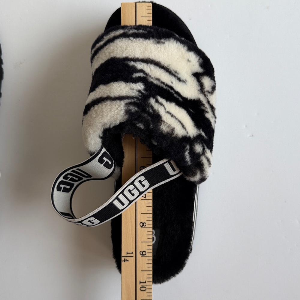 UGG Womens Platform Disco Marble Black White Slide Sandal Slipper Wool Size 8 - Picture 9 of 11